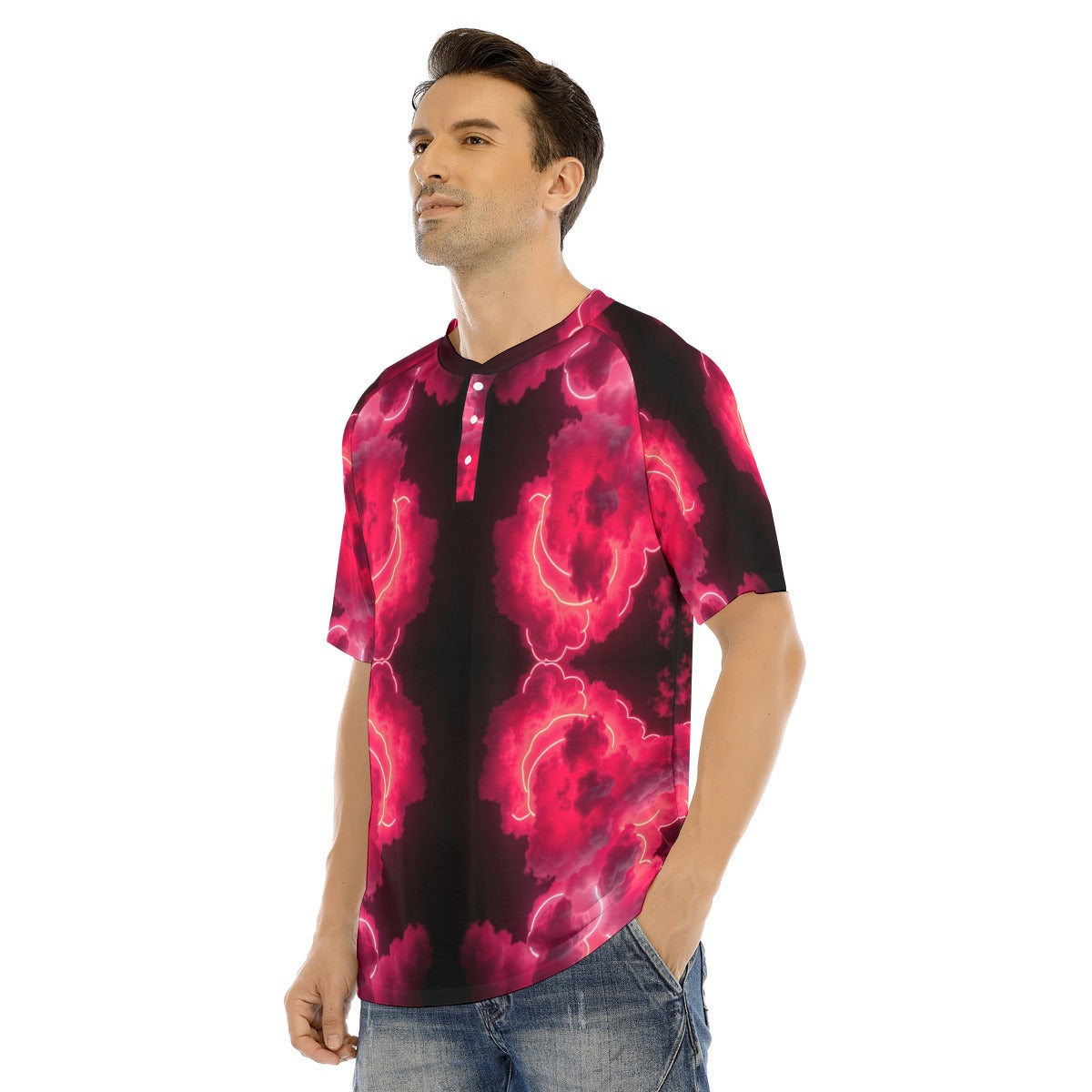Men's Raglan Sleeve T-shirt With Button Closure