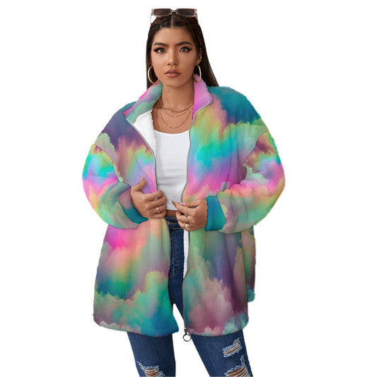 Unisex Borg Fleece Stand-up Collar Coat With Zipper Closure(Plus Size)