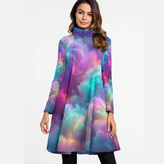 Women's High Neck Dress With Long Sleeve