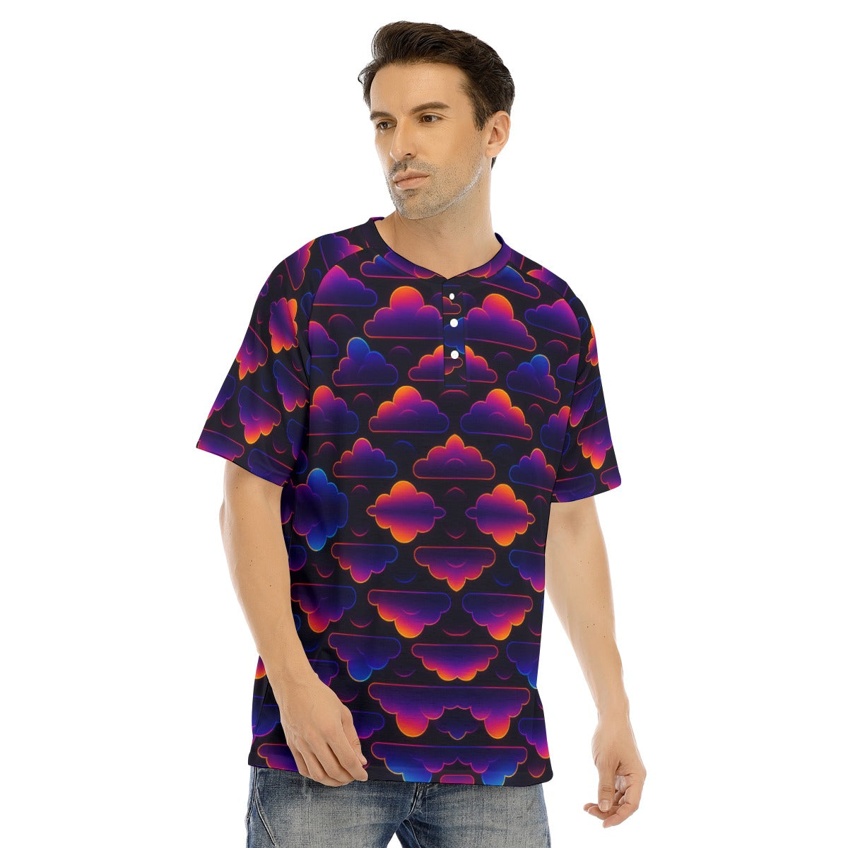 Men's Raglan Sleeve T-shirt With Button Closure