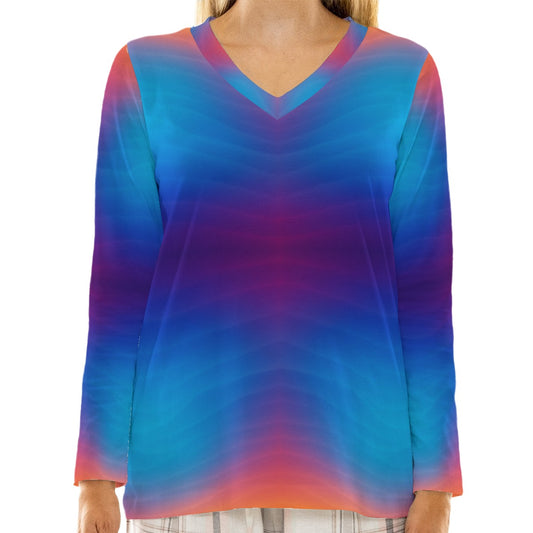 Women's Loose V-Neck T-Shirt With Long Sleeve