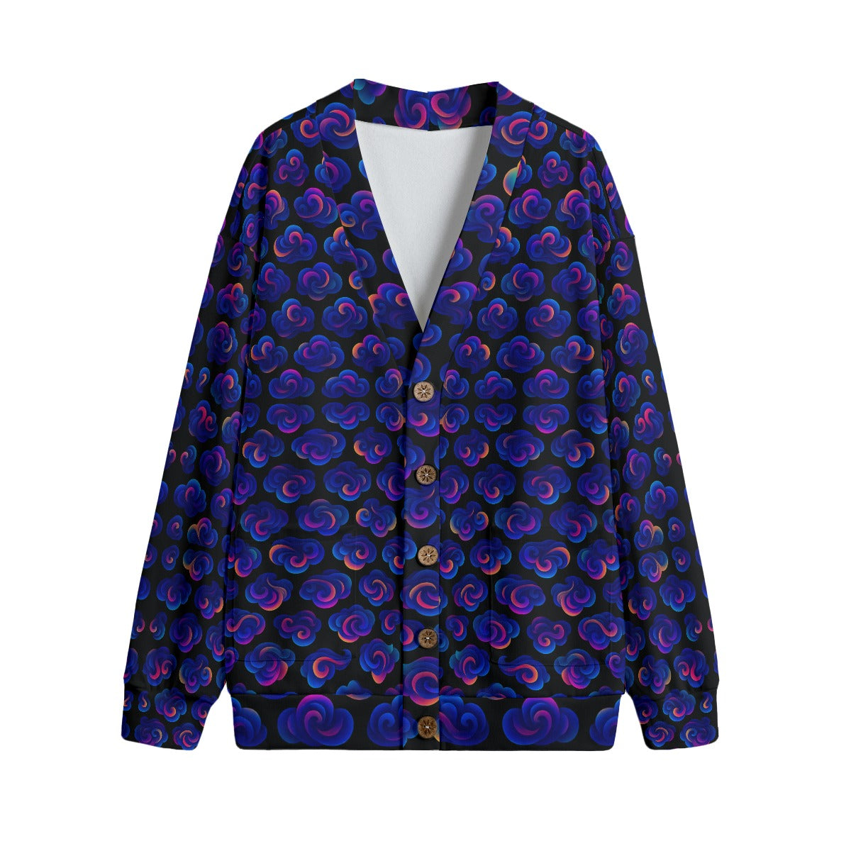 Unisex V-neck Knitted Fleece Cardigan With Button Closure