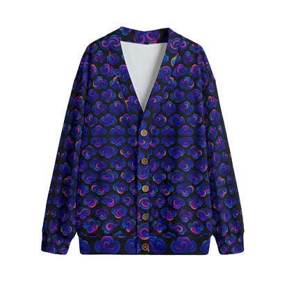 Unisex V-neck Knitted Fleece Cardigan With Button Closure