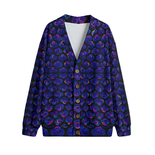 Unisex V-neck Knitted Fleece Cardigan With Button Closure