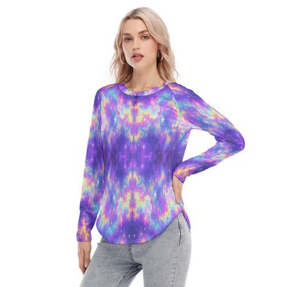 Women's Raglan Sleeves U-Shaped Hem Long Sleeves Blouse