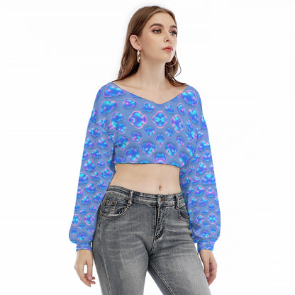 Women's V-neck Long Sleeve Cropped Sweatshirt