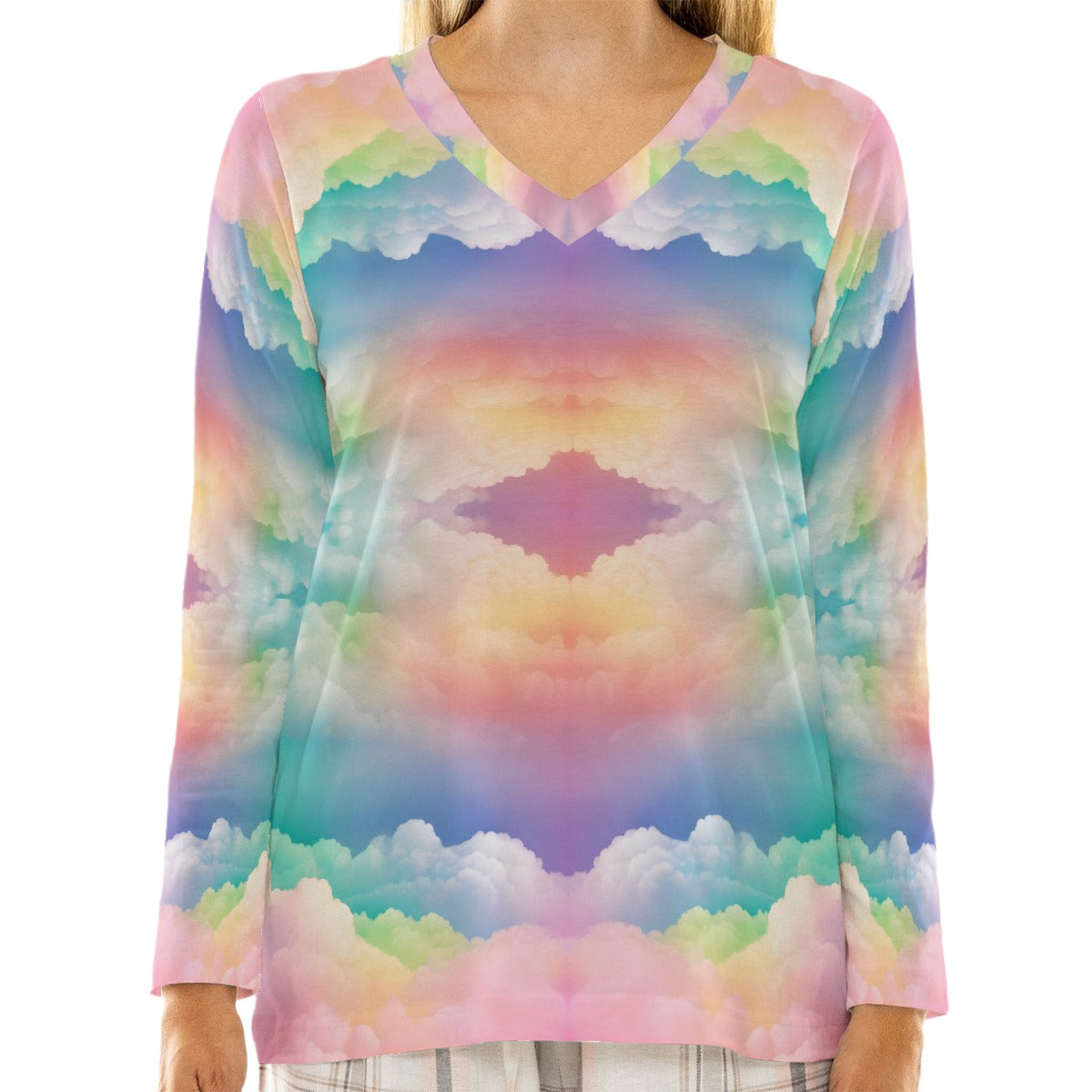 Women's Loose V-Neck T-Shirt With Long Sleeve