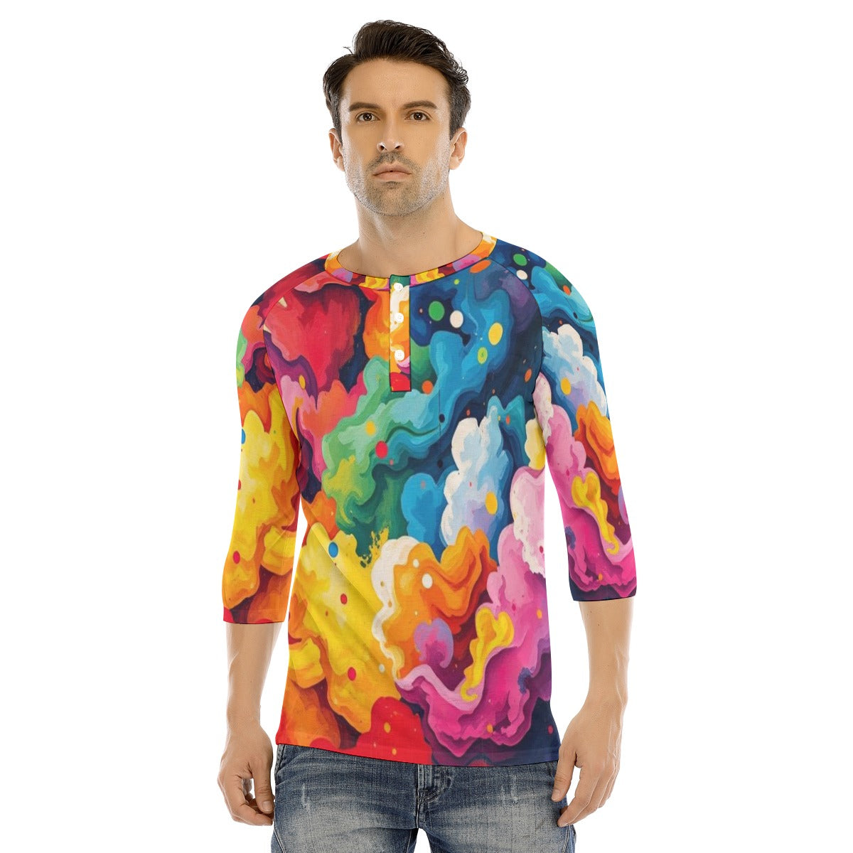 Men's Bracelet Sleeve T-shirt With Button Closure - view 1