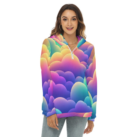 Women's Borg Fleece Hoodie With Half Zip