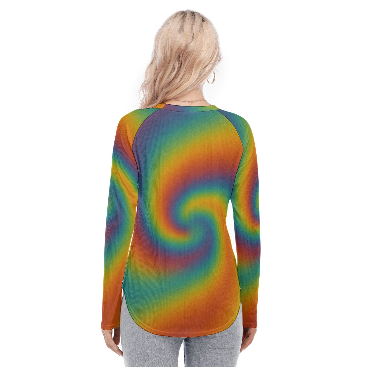 Women's Raglan Sleeves U-Shaped Hem Long Sleeves Blouse