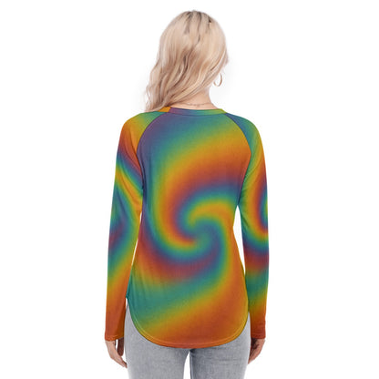 Women's Raglan Sleeves U-Shaped Hem Long Sleeves Blouse