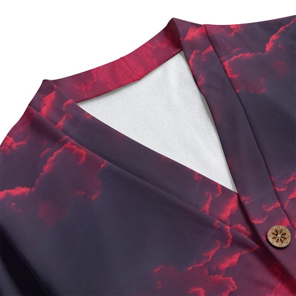 Unisex V-neck Knitted Fleece Cardigan With Button Closure
