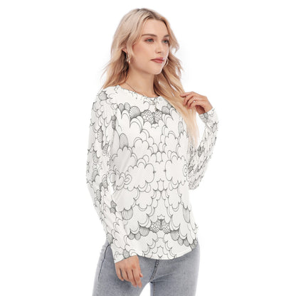 Women's Raglan Sleeves U-Shaped Hem Long Sleeves Blouse
