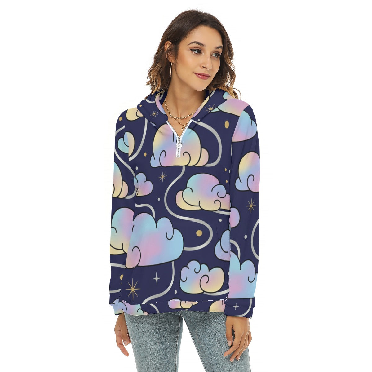 Women's Borg Fleece Hoodie With Half Zip