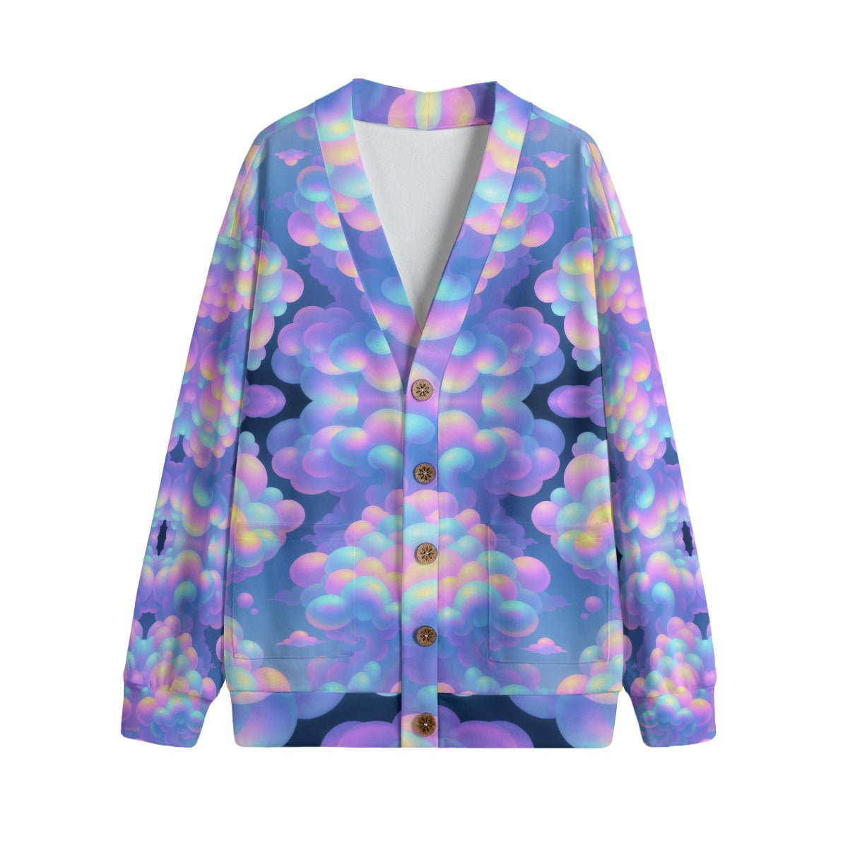 Unisex V-neck Knitted Fleece Cardigan With Button Closure