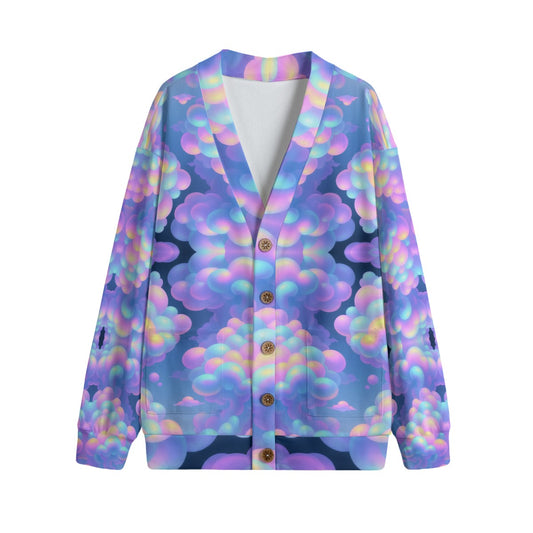 Unisex V-neck Knitted Fleece Cardigan With Button Closure