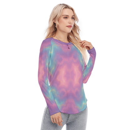 Women's Raglan Sleeves U-Shaped Hem Long Sleeves Blouse