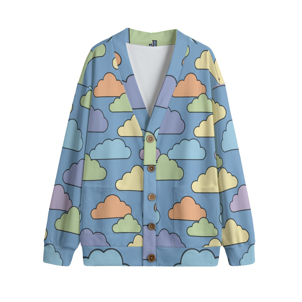 Unisex V-neck Knitted Fleece Cardigan With Button Closure