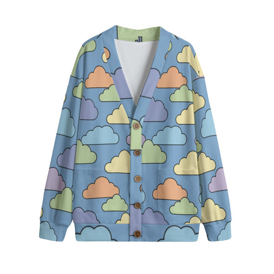 Unisex V-neck Knitted Fleece Cardigan With Button Closure