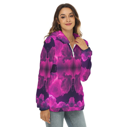 Women's Borg Fleece Hoodie With Half Zip