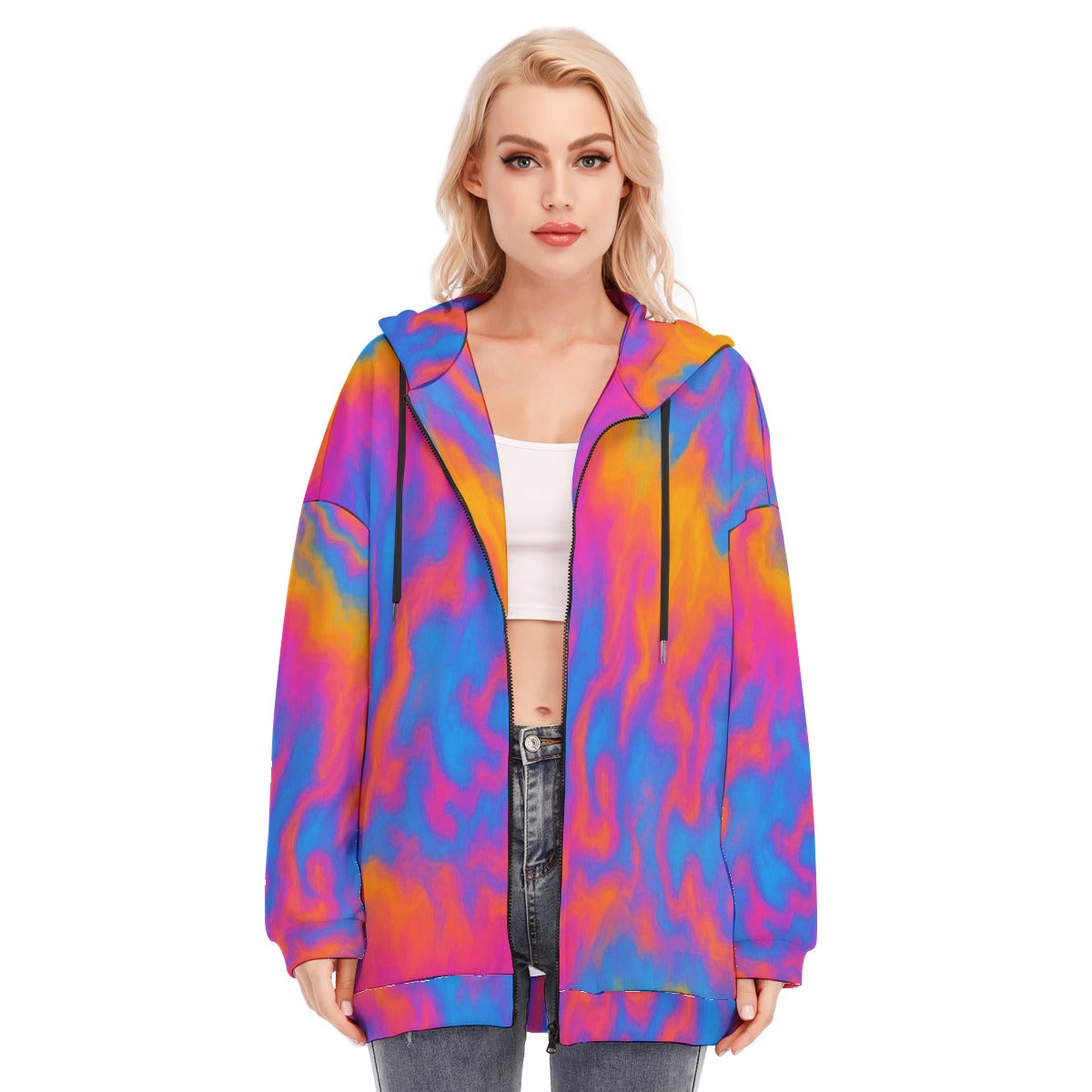 Women's Long Hoodie With Zipper Closure