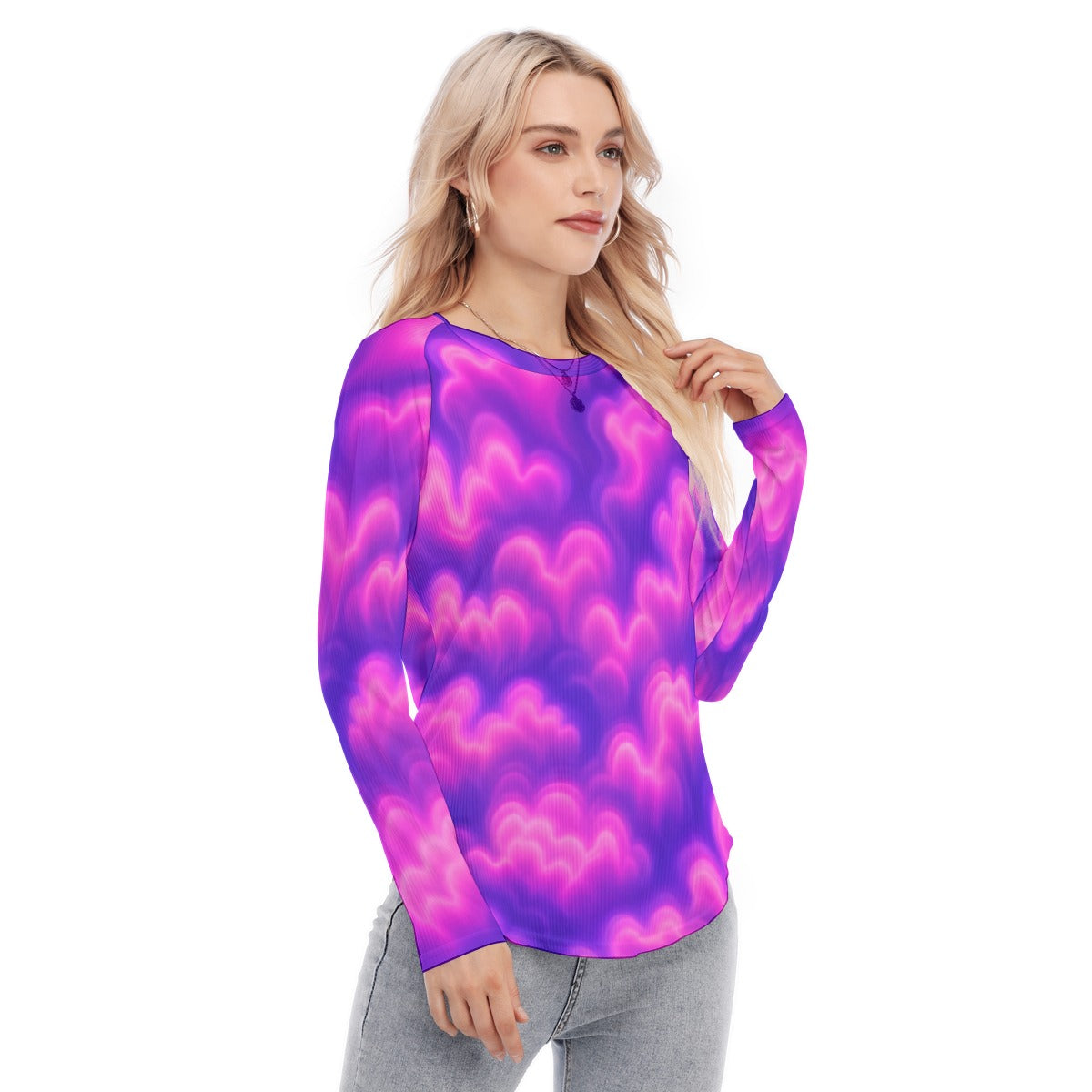 Women's Raglan Sleeves U-Shaped Hem Long Sleeves Blouse