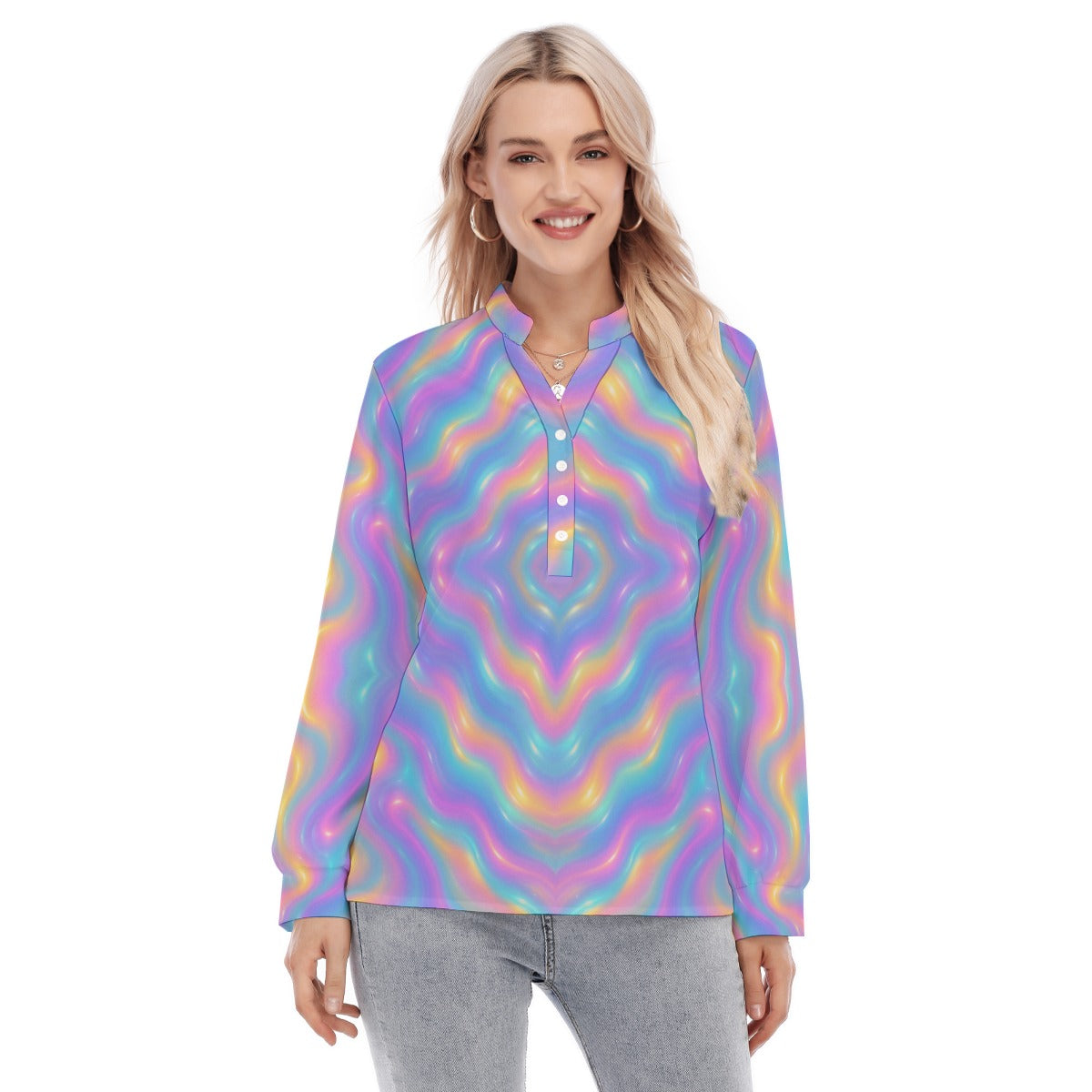 Women's Long Sleeve Blouse With Button Closure