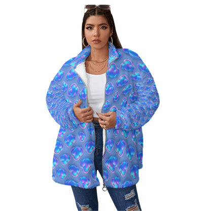 Unisex Borg Fleece Stand-up Collar Coat With Zipper Closure(Plus Size)