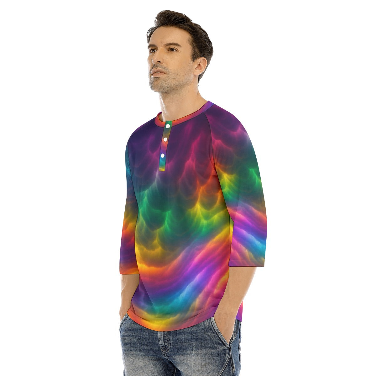 Men's Bracelet Sleeve T-shirt With Button Closure - view 3