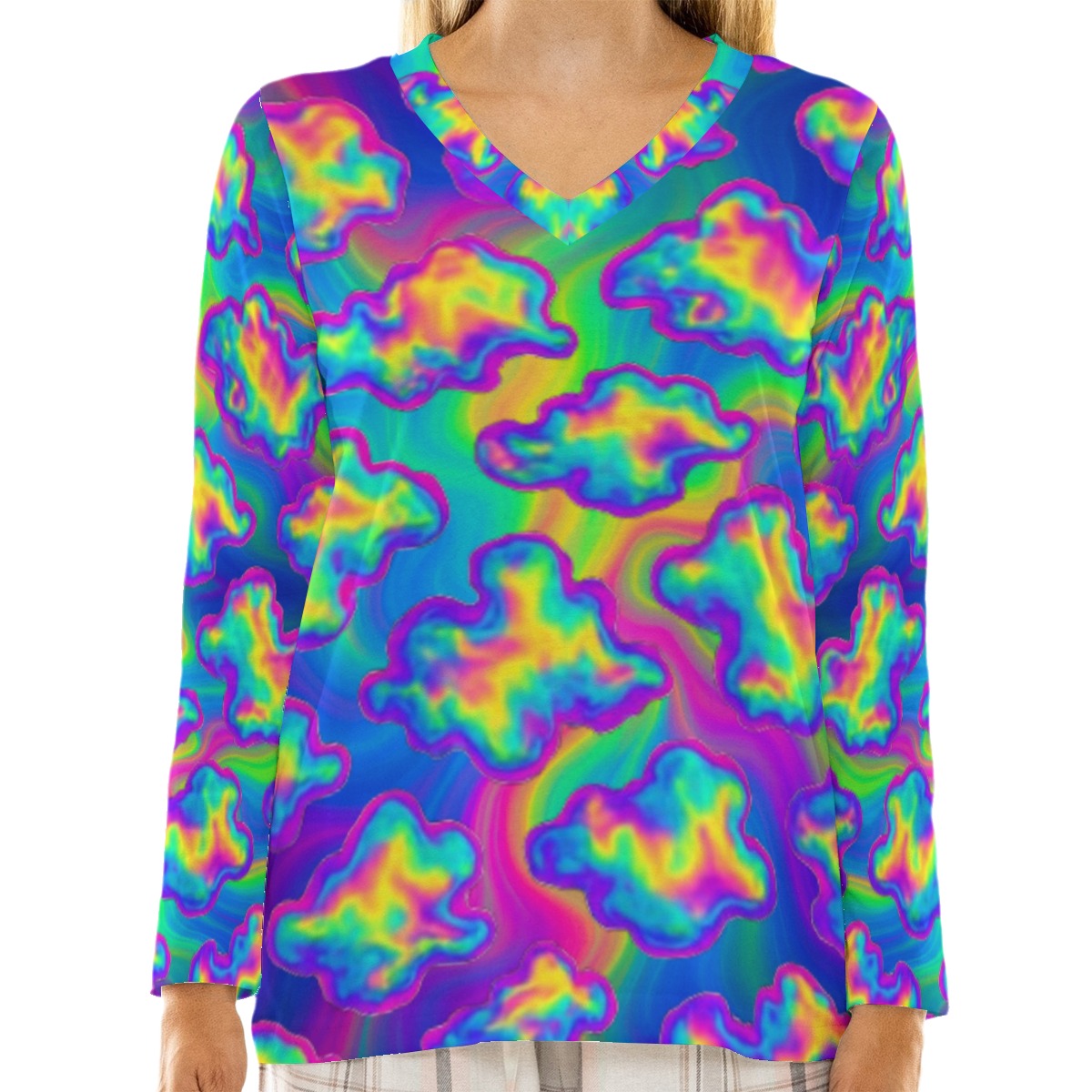 Women's Loose V-Neck T-Shirt With Long Sleeve