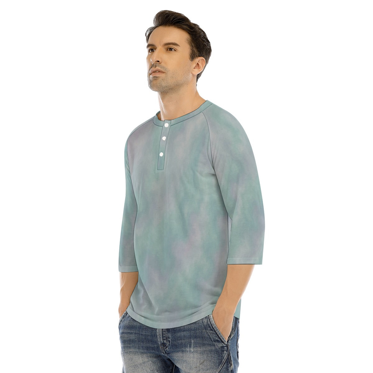 Men's Bracelet Sleeve T-shirt With Button Closure - view 3