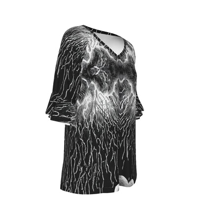 V-neck Women's T-shirt With Bell Sleeve