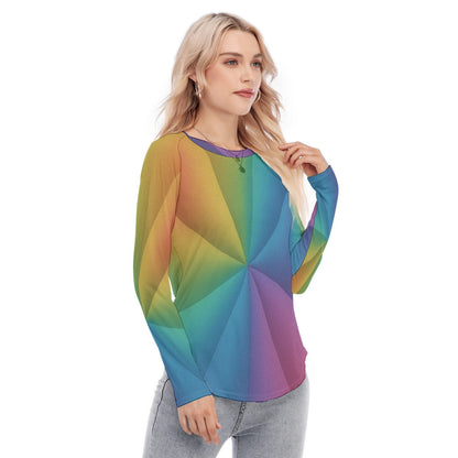 Women's Raglan Sleeves U-Shaped Hem Long Sleeves Blouse