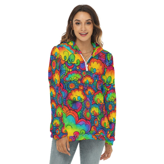 Women's Borg Fleece Hoodie With Half Zip