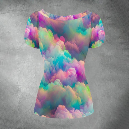 All-over print Women's Puff Sleeve Pleated Shirt