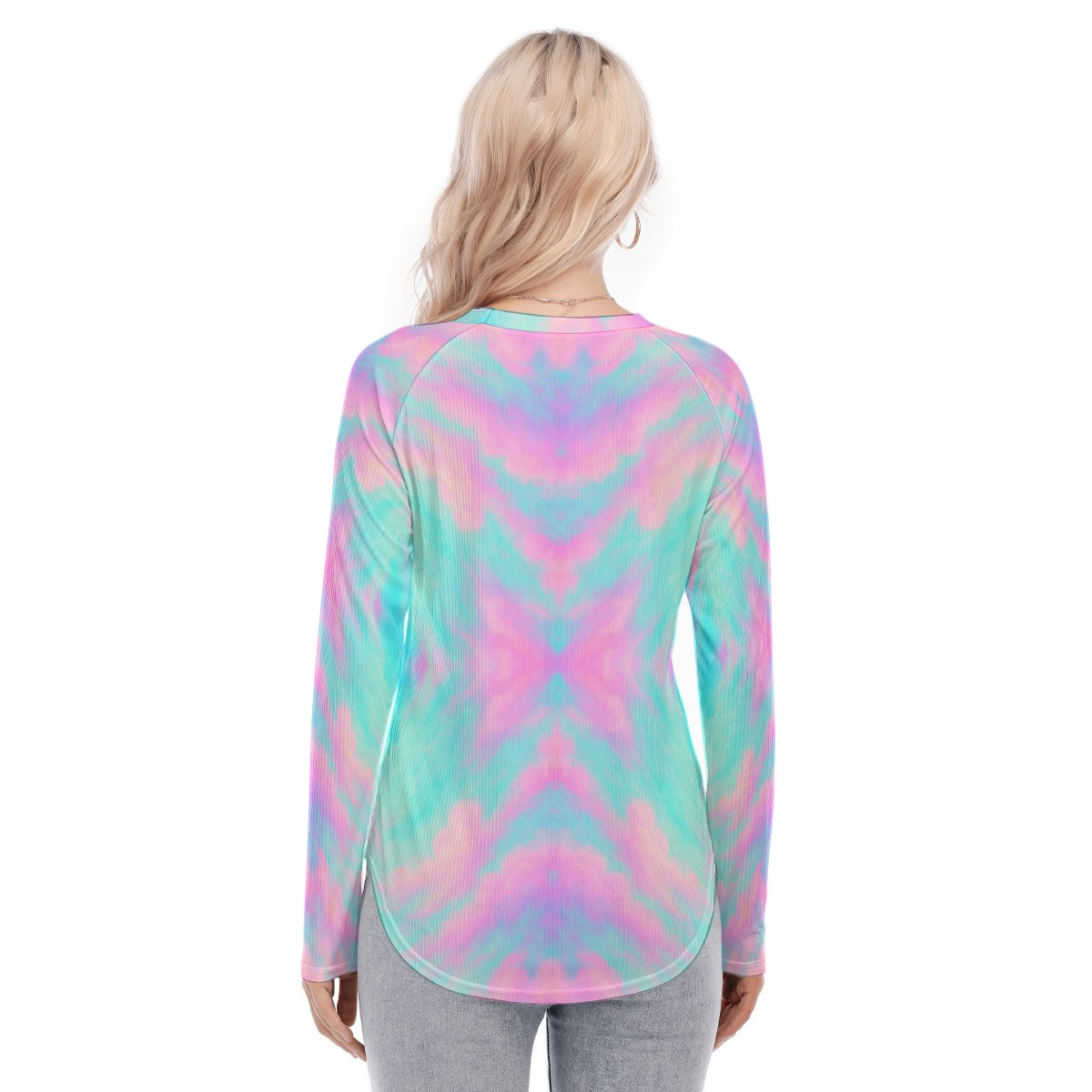 Women's Raglan Sleeves U-Shaped Hem Long Sleeves Blouse