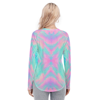 Women's Raglan Sleeves U-Shaped Hem Long Sleeves Blouse