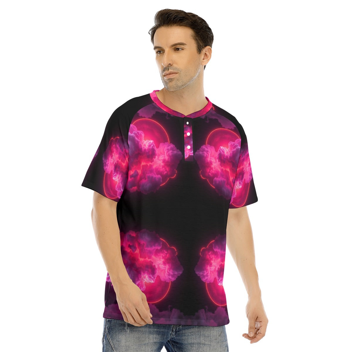 Men's Raglan Sleeve T-shirt With Button Closure