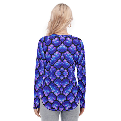 Women's Raglan Sleeves U-Shaped Hem Long Sleeves Blouse