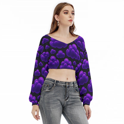 Women's V-neck Long Sleeve Cropped Sweatshirt