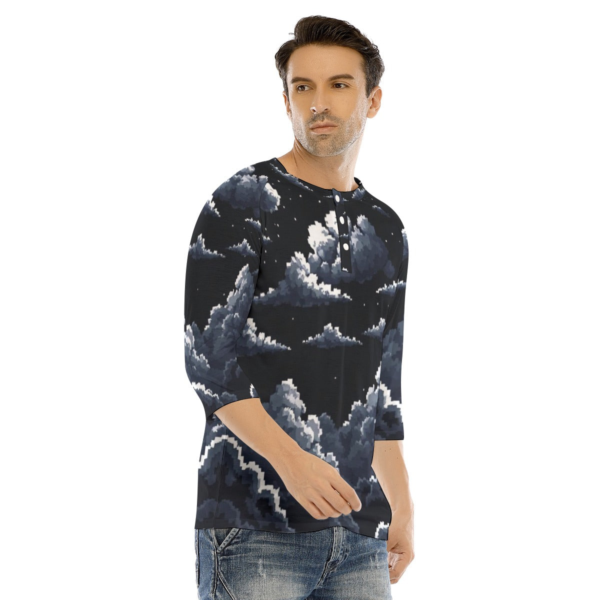Men's Bracelet Sleeve T-shirt With Button Closure - view 2