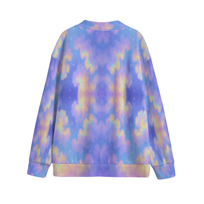 Unisex V-neck Knitted Fleece Cardigan With Button Closure