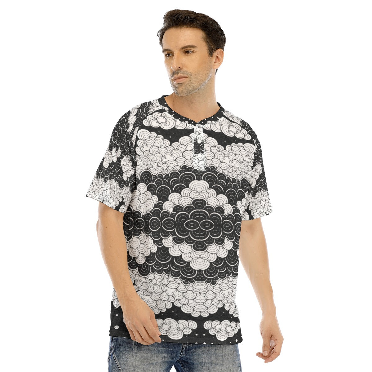Men's Raglan Sleeve T-shirt With Button Closure