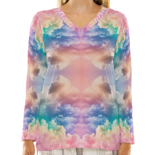 Women's Loose V-Neck T-Shirt With Long Sleeve