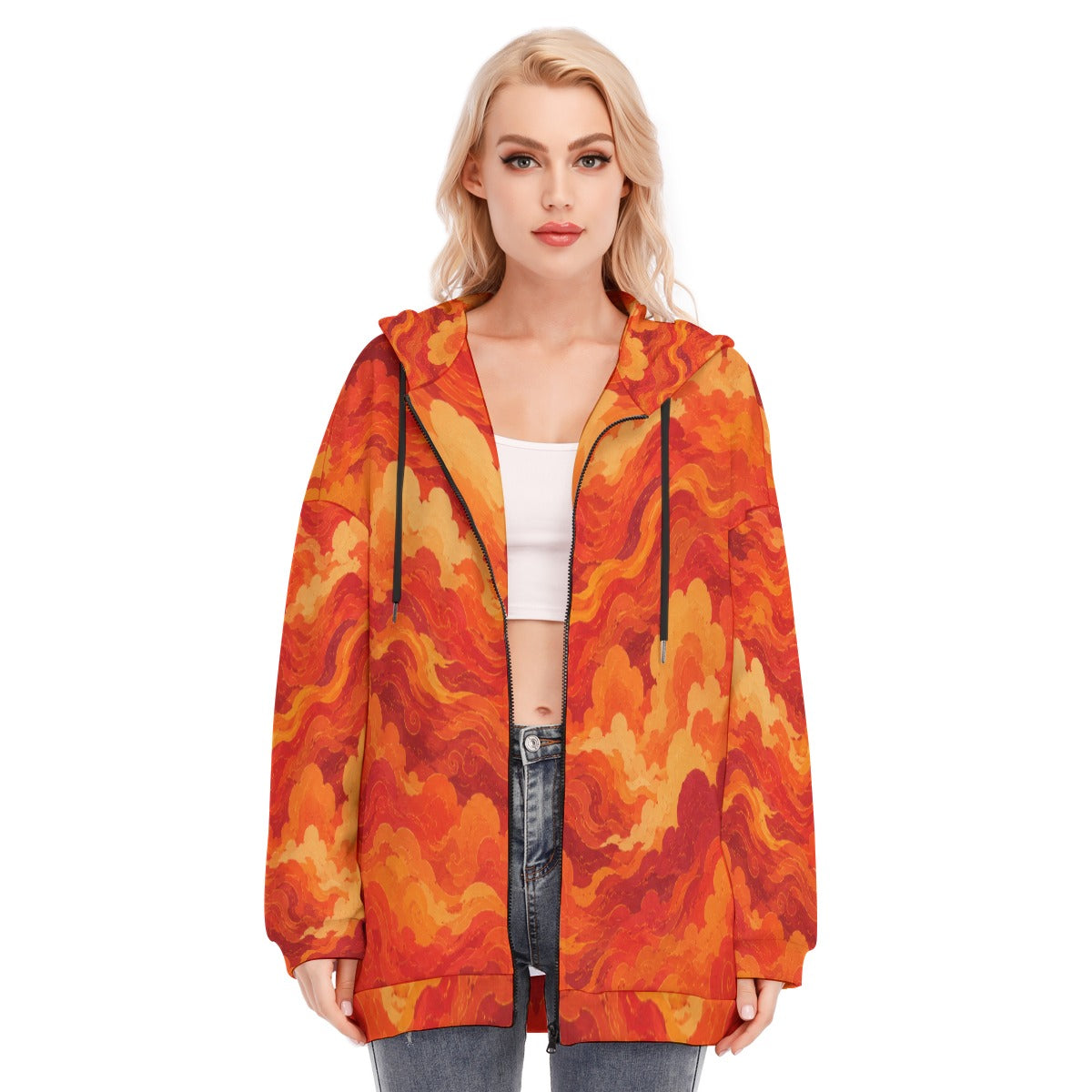 Women's Long Hoodie With Zipper Closure