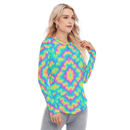 Women's Raglan Sleeves U-Shaped Hem Long Sleeves Blouse