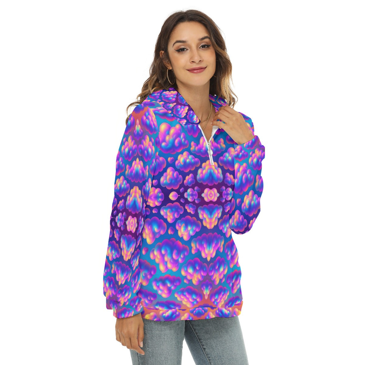 Women's Borg Fleece Hoodie With Half Zip