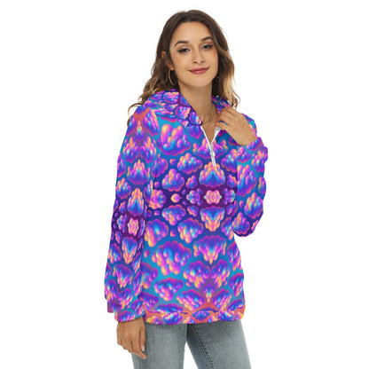 Women's Borg Fleece Hoodie With Half Zip