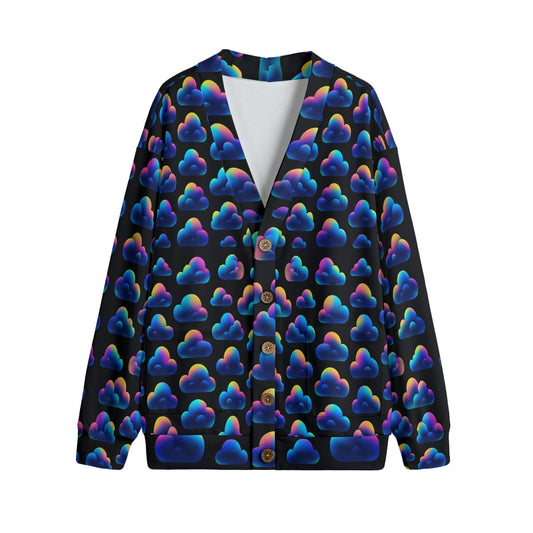 Unisex V-neck Knitted Fleece Cardigan With Button Closure