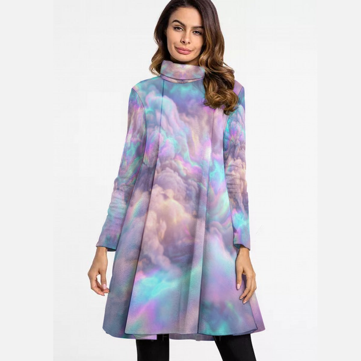Women's High Neck Dress With Long Sleeve